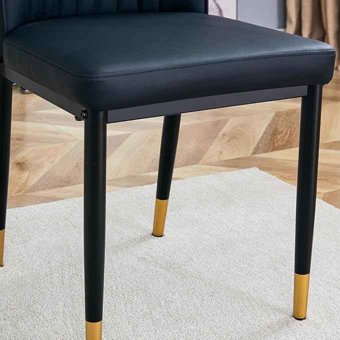 Modern Dining Chairs Set - 8 Black PU Leather Chairs with Metal Legs for Dinner Room, Office, Waiting Room