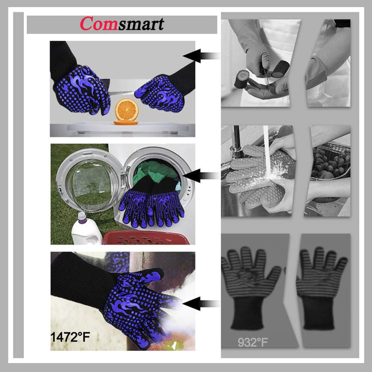 BBQ Gloves 1472F Heat Resistant Silicone Non (2 Count)