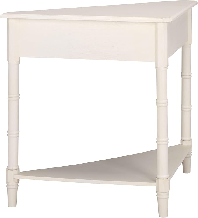 SAFAVIEH Home Collection – Gomez Ivory Corner Table, 1-Drawer Space-Saving Triangle Accent Table, Classic Turned-Leg Design (AMH5709K)