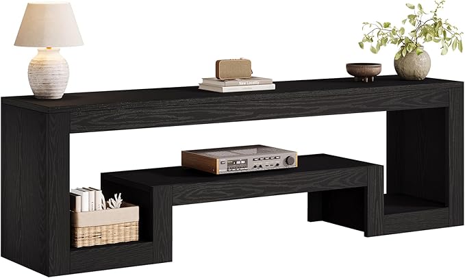 Tribesigns 63-Inch TV Stand for 55/60/65/75-Inch TVs, Farmhouse Entertainment Center with Open Storage Shelves, Black Television Console for Living Room, Bedroom