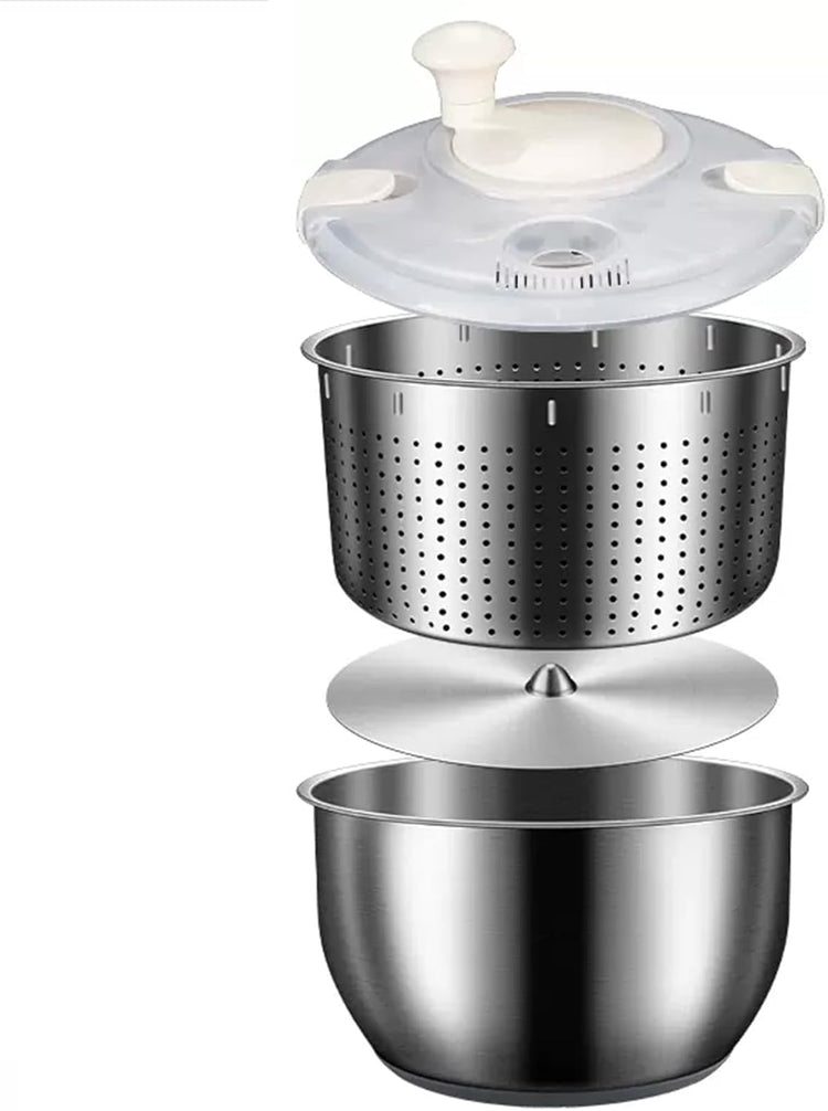 6L Salad Spinner, Stainless Steel Large Vegetable Washer, PP Lid, for Fruit Washer, Pasta and Fries Spinner