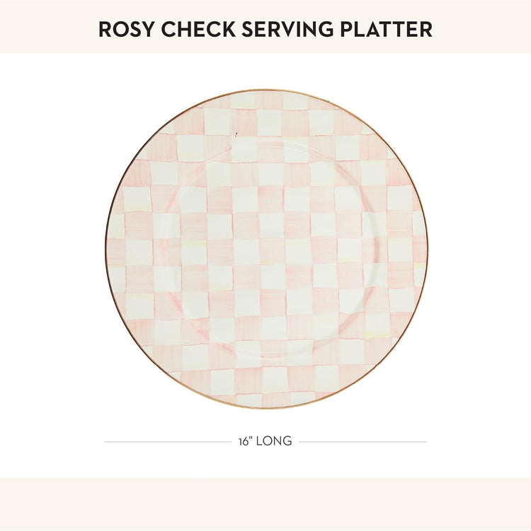 MACKENZIE-CHILDS Enamel Serving Platter, Decorative Serving Platter for Food, 16 Inches, Rosy Check