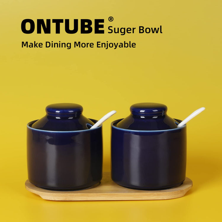 Ceramic Sugar Bowl with Tray and Spoon Set of 2