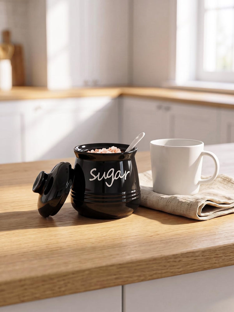 12oz Ceramic Sugar Bowl with Lid and Spoon
