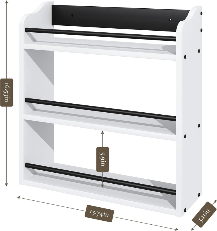 3 Tier Wooden Spice Rack, Seasoning Jars Rack Shelf Spice Organizer for Countertop or Wall Mount, Vertical Spice Holder for Kitchen Counter, Cabinet, Pantry, White