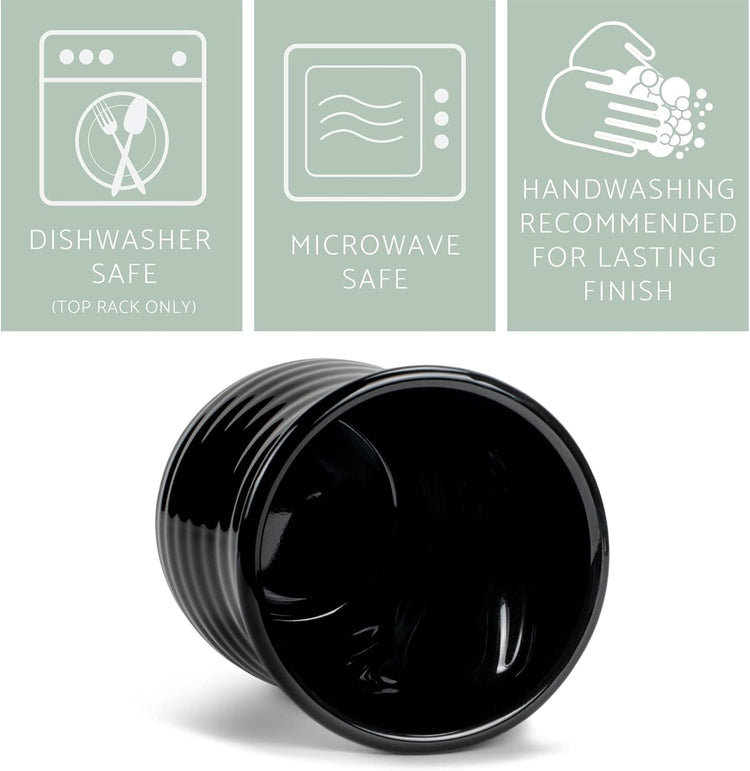 Elanze Designs Ribbed 14 ounce Ceramic Stoneware Handwarmer Mug Set of 4, Black
