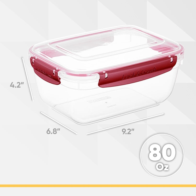 Superio Plastic Food Storage Containers with Airtight Lids, 4 Pack- 80 Oz, BPA Free, Leakproof, Stackable, Microwave, Dishwasher, Freezer Safe, Red