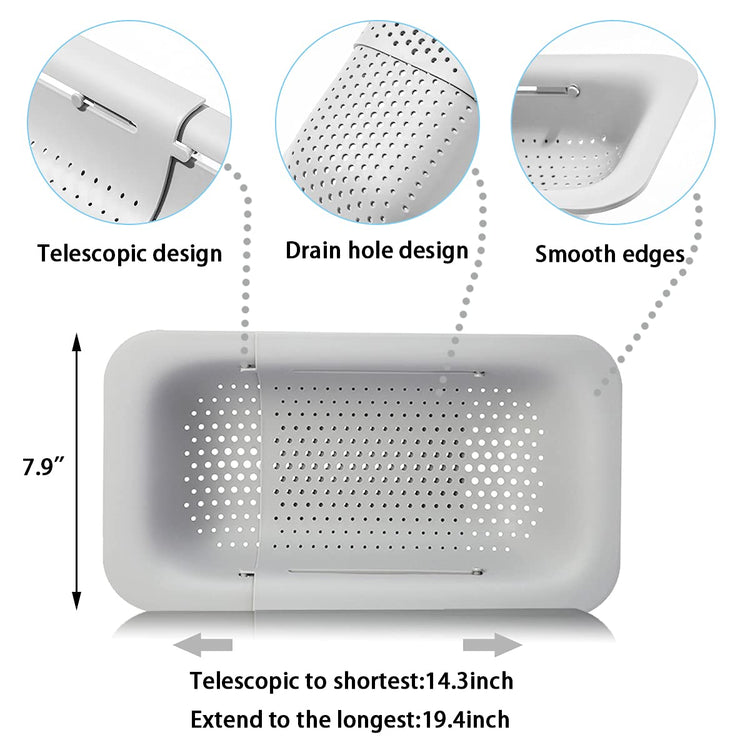 Collapsible Sink Colanders and Strainers Basket Over the Sink Colander Collapsible Colander Extendable Plastic Fruit Vegetable Strainer Drainer Basket for Kitchen