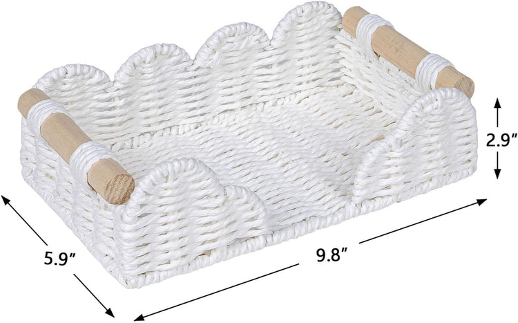 CubesLand Scalloped Napkin Holder for Bathroom Decor, Paper Rope Flat Napkin Dispenser Guest Towel Tray for Bathroom, Farmhouse Warm Napkin Holder for Table Dining Room Home Kitchen Decor, White