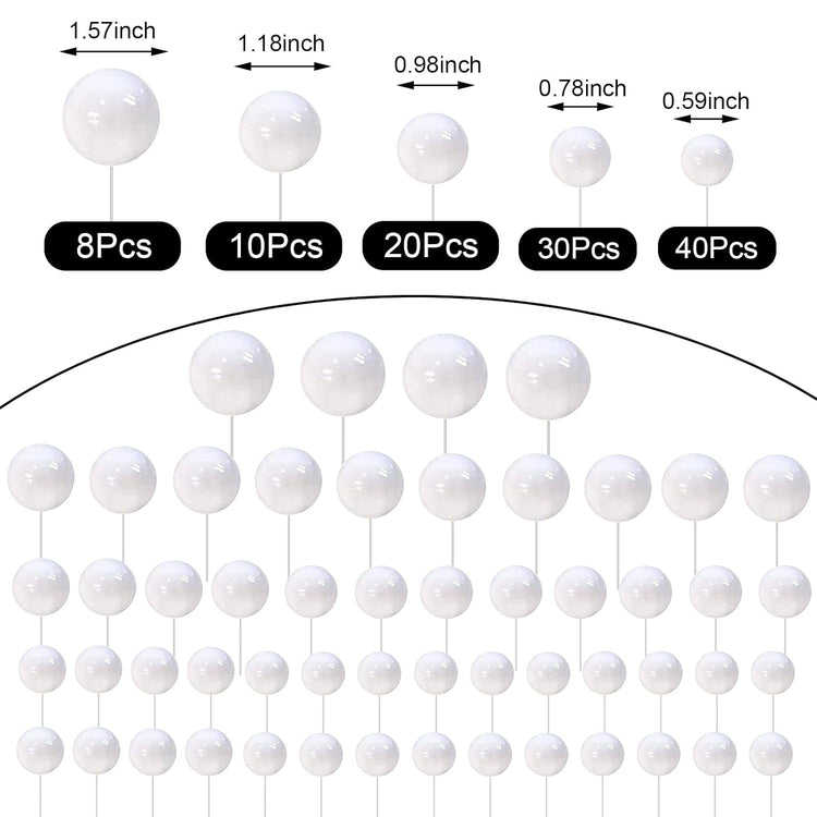 108 Pcs Balls Cake Topper DIY Cupcake Insert Foam Balloons for Cake Baking Wedding Anniversary Birthday Decoration(White,Multi Sizes)