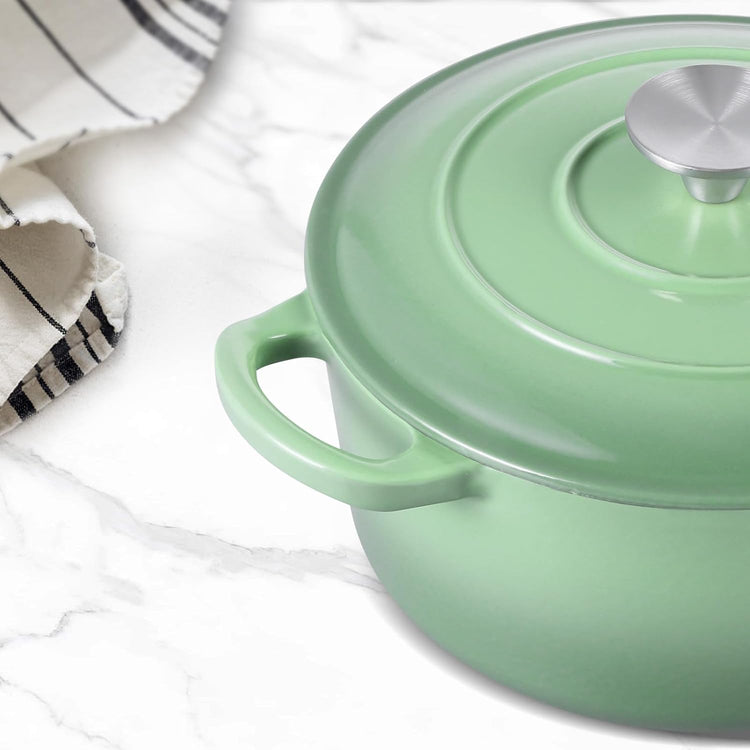 3QT Dutch Oven Pot with Lid, Leonyo 3 Quart Enameled Cast Iron Dutch Oven for Sourdough Bread Baking, Heavy Duty Cookware for Braising, Stews, Roasting, Pistachio Green - Nestoria