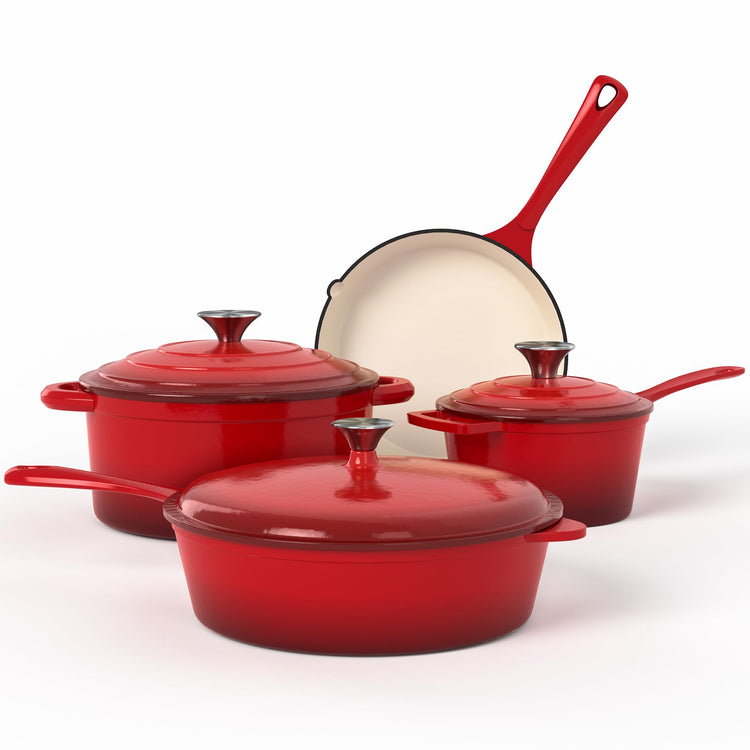 Red Enameled Cast Iron Cookware Sets