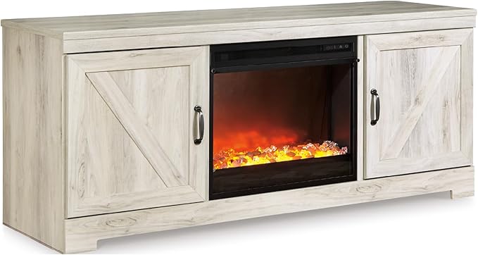 Signature Design by Ashley Bellaby Farmhouse 63" TV Stand with Fireplace for TVs up to 72", Whitewash