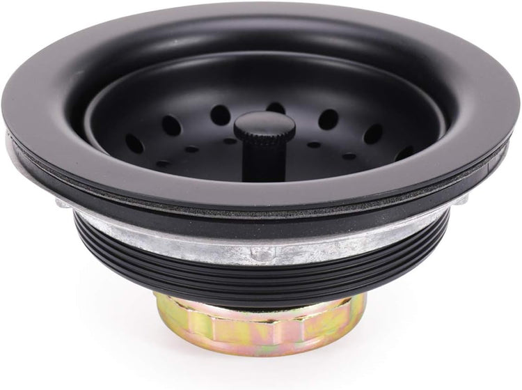 KONE 3-1/2 Inch Kitchen Sink Stainless Steel Basket Strainer Water Stopper with Drain Assembly, Black Finish Rustproof and Durable