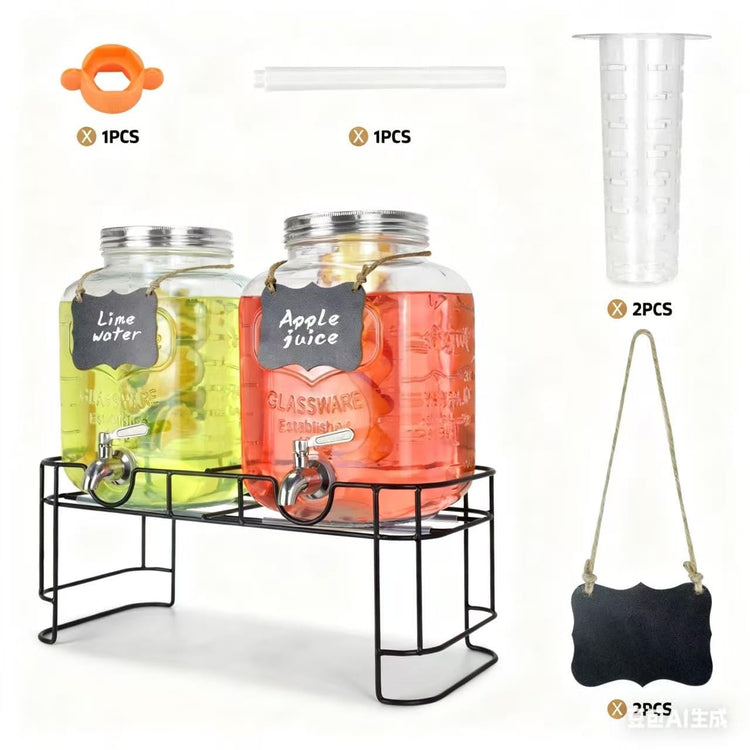 1 Gallon Glass Drink Dispensers For Parties 2PACK.Beverage Dispenser