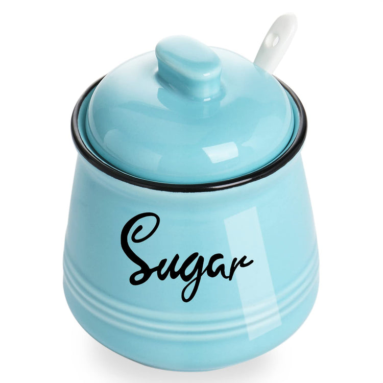 Farmhouse Porcelain Sugar Bowl with Lid and Spoon 12oz