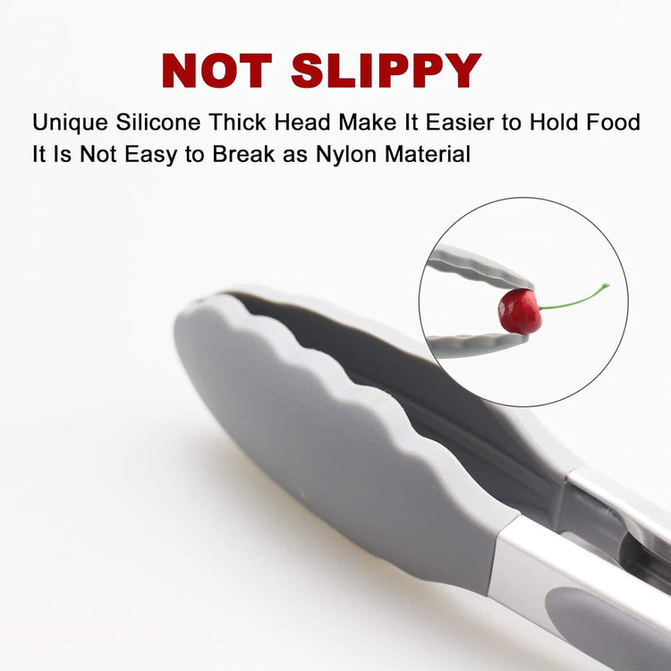 2 Pack Grey Kitchen Tongs, Premium Silicone BPA Free Non-Stick Stainless Steel BBQ Cooking Grilling Locking Food Tongs, 9-Inch & 12-Inch
