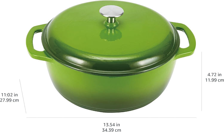 Amazon Basics Cast Iron Dutch Oven Pot with Lid, Enameled, Round, Dual Handles, Heavy-Duty, Medium, 6-Quart, Green - Nestoria