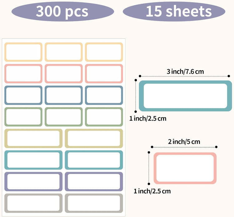STARLIBOO Removable Labels, Removable Colored Labels Stickers, Self-Adhesive Rectangular Stickers Water/Oil/Tear Resistant for Storage/Classroom/Home (2 Size, 300 Labels)