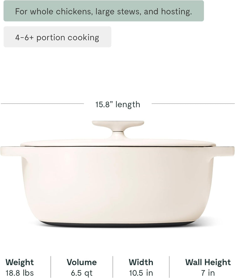 Caraway Enameled Cast Iron Dutch Oven - 8qt Dutch Oven With Lid - 3 Layer Enamel Coating - No Seasoning Required - Compatible With All Stovetops - Oven Safe - No Forever Chemicals - Cream - Nestoria