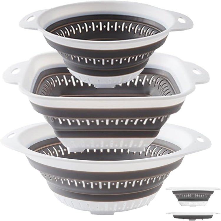 LogFaadCoi 3 Pcs Collapsible Colander and Strainer,Silicone Strainer Colanders & Food Strainers,for Vegetable and Fruit, Kitchen Essentials, white