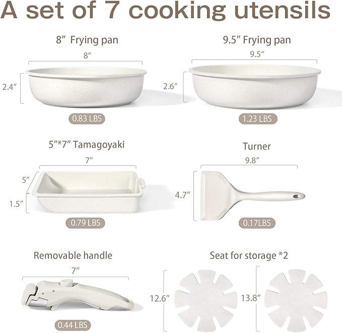 GiPP Ceramic Pots and Pans Set Non Stick, Nonstick Detachable Handle Cookware Sets, Non Toxic Induction Kitchen Pot and Pan with Removable Handle, Healthy RV Cookware, Dishwasher &Oven Safe, 7 Piece