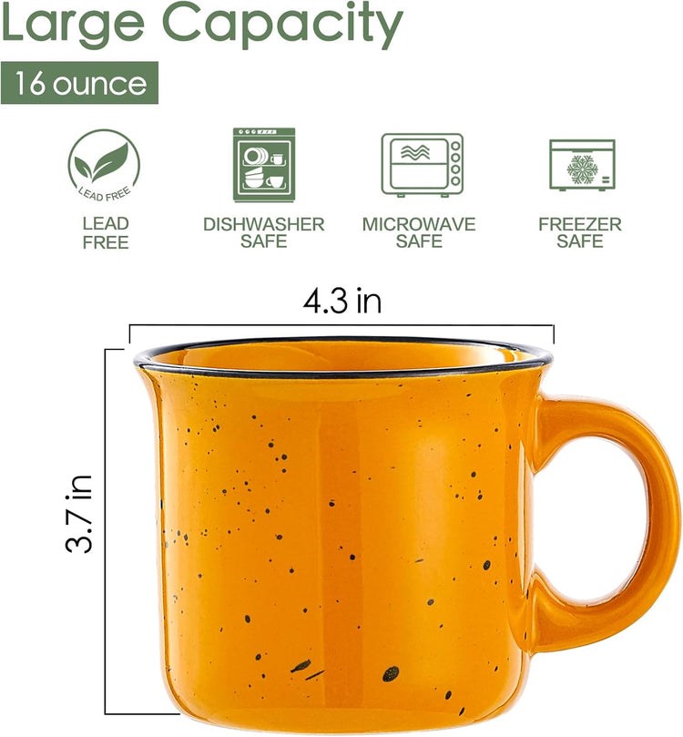bestone Coffee Mugs Set of 4,16 oz Large Coffee Mugs, Ceramic Mugs with Handles,Salad,Noodles etc Coffee Mugs, Cups for Coffee Cereal Latte ,Microwave & Dishwasher safe,Yellow