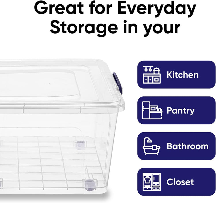 Superio Storage Bins with Lids, Clear Plastic Containers for Organizing, Stackable Totes, BPA Free, Odor Free, Organizer Boxes for Home, and Dorm (2 Pack, 60 Quart)