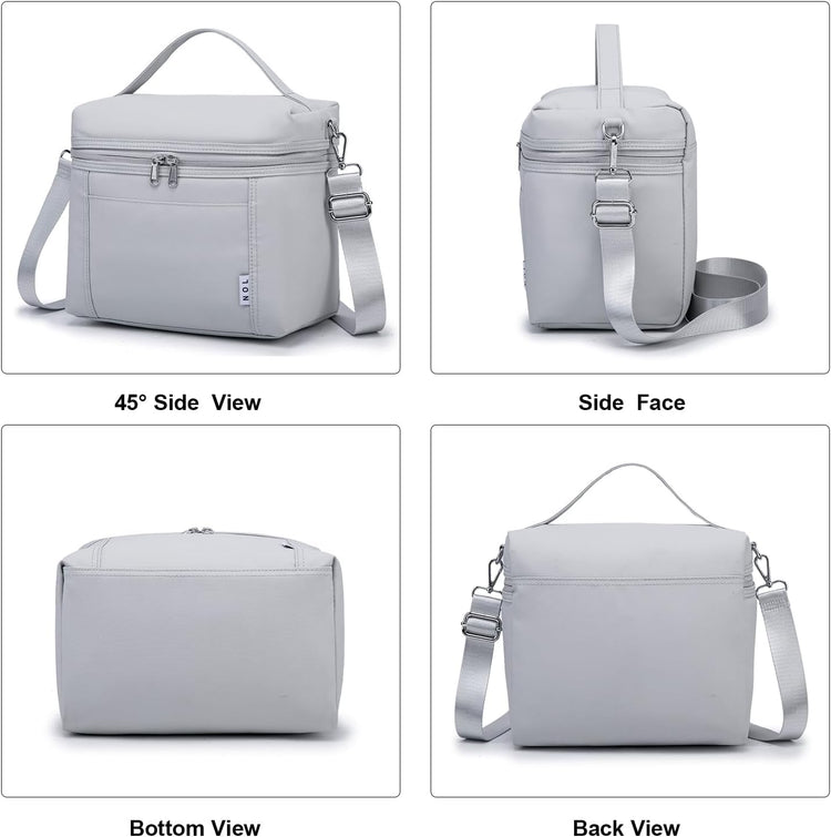 NOL Natural Organic Lifestyle Insulated Lunch Bags for Women Cooler Bag Lightweight Nylon Waterproof Lunch Box For Work (Gray White, Medium(normal))