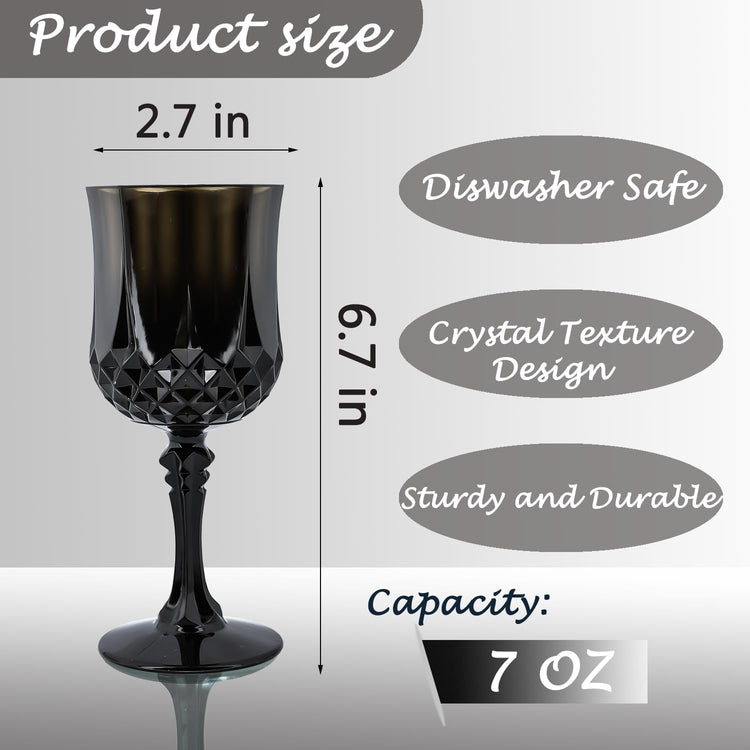 Plastic Wine Glasses,Plastic Goblets Vintage Style Cordial Drinking Glasses for Wedding Reception, Grand Event Party Supplies (12, Black)