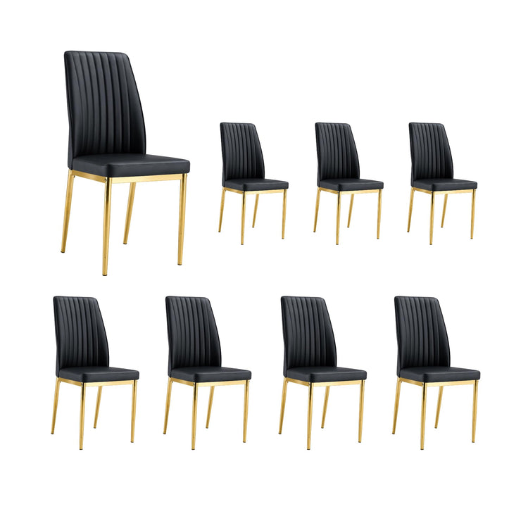 Black Dining Chairs Set of 8 Modern PU Leather Kitchen Chairs with Metal Legs Armless Upholstered Chair for Dinner Room