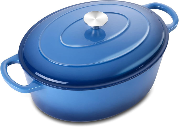 5QT Oval Dutch Oven Pot with Lid, Leonyo 5 Quart Enameled Oval Cast Iron Dutch Oven for Sourdough Bread Breaking, Heavy Duty Cookware for Braising, Stews, Roasting, Blue - Nestoria