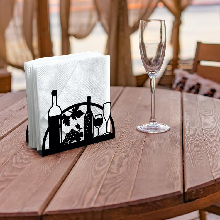 Grape Wine Glass Bottle Metal Napkin Holder for Table 4.9" x 4.9"