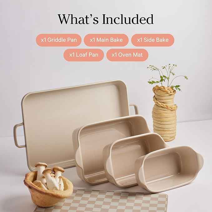 Our Place Bakeware Set | 5-Piece Ceramic Bakeware Collection with Stovetop-to-Oven Griddle Pan | PFAS-Free Non-Toxic Nonstick Pans, Oven Mat & Baking Dishes | Steam