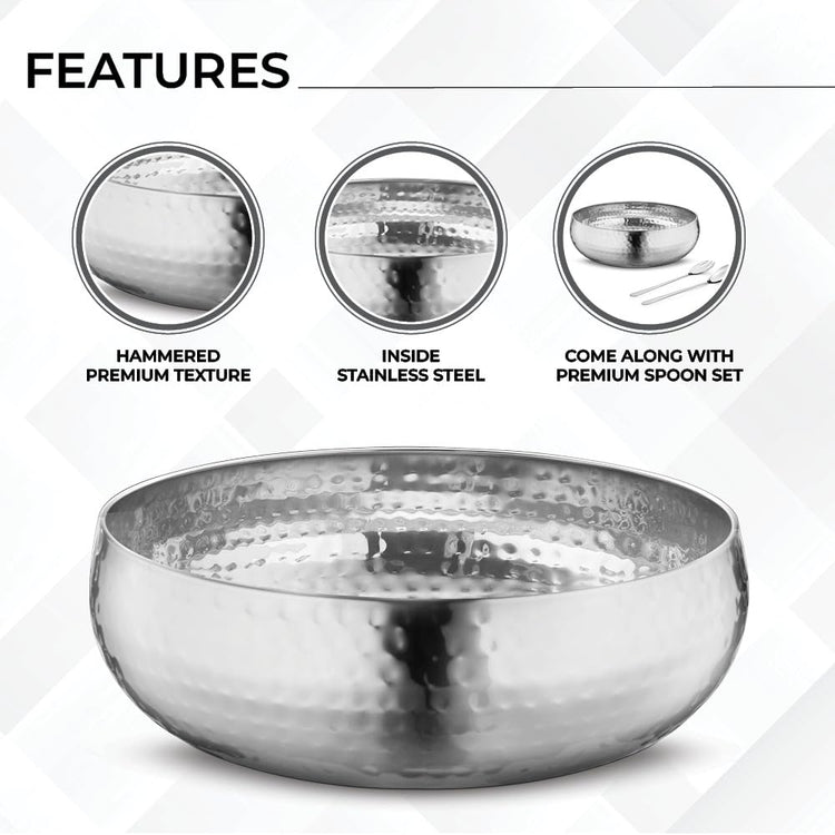 Set of 3 Premium Stainless Steel Salad Mixing Bowl Hammered Finish (3 Count)