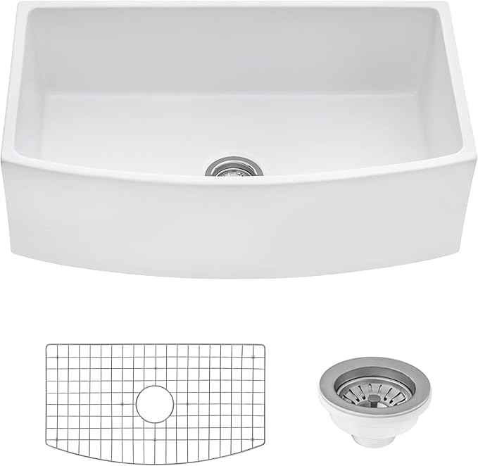 Ruvati 33 inch Fireclay White Farmhouse Kitchen Sink Bow Front Curved Apron Single Bowl - RVL2398WH