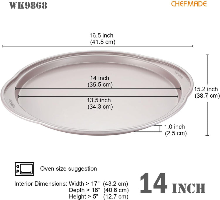 CHEFMADE Pizza pan, 14 Inch Non-Stick Pizza Tray Bakeware for Oven Baking (Champagne Gold)