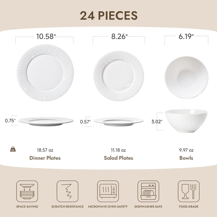 24Pc Bone China Dinnerware Set & 40Pc Flatware Combo Set for 8