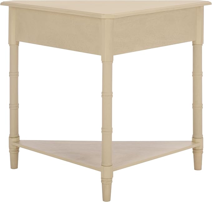 SAFAVIEH Home Collection – Gomez Sand Corner Table, 1-Drawer Space-Saving Triangle Accent Table, Classic Turned-Leg Design (AMH5709G)