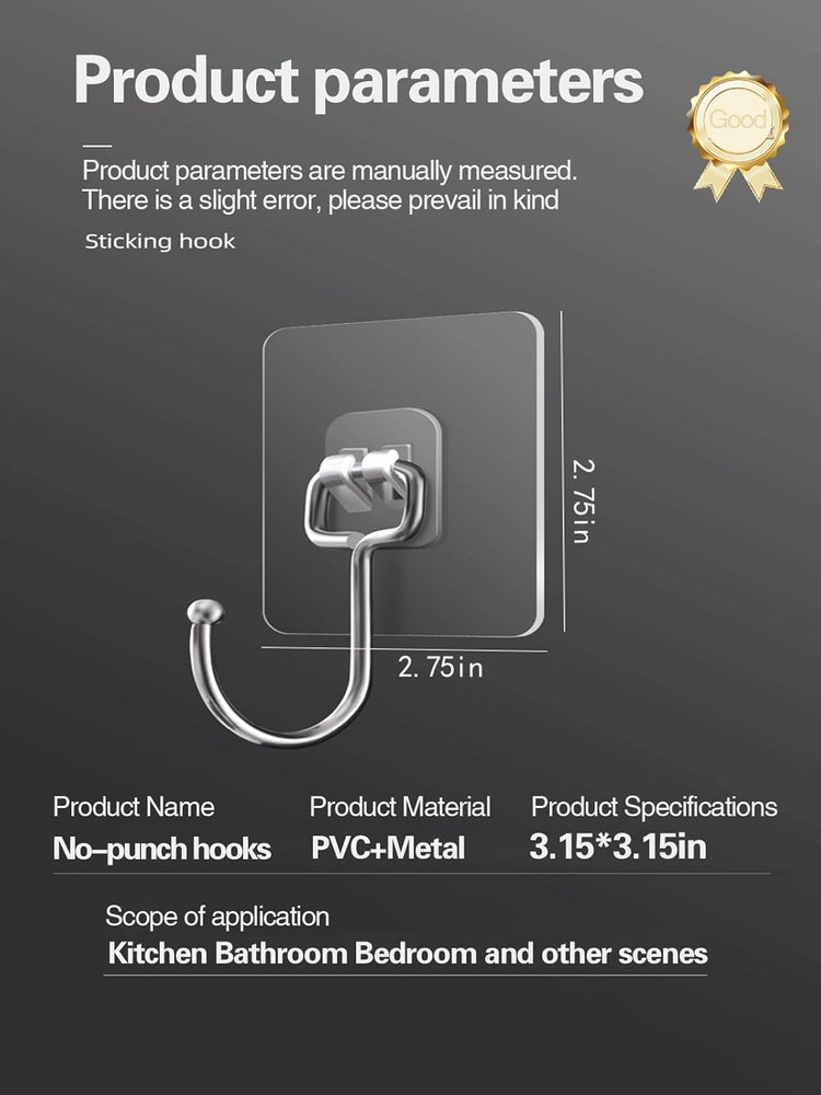 EKE 12 Pack of Large Adhesive Hook Wall Hooks with 40Ib Load Capacity (max) for Hanging Stainless Steel Towels and Coats, Suitable for Kitchens, bathrooms, Homes and Offices (12).