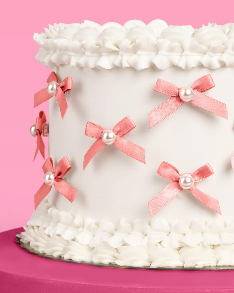 Mini Pink Bow + Pearl Cake Toppers