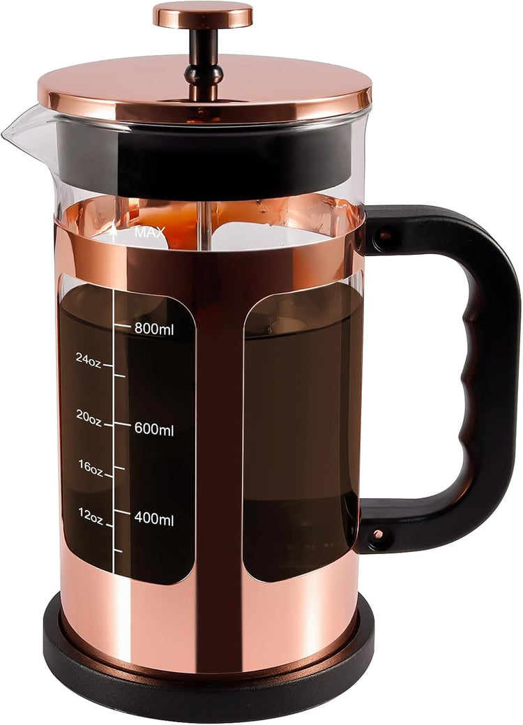 French Press Coffee Tea Maker, Upgrade Heat Cold Resistant Thickened Glass with 4 Level Stainless Steel Filtration System Brew Coffee & Tea, BPA Free, Large 1000ml 34oz,Rose Gold