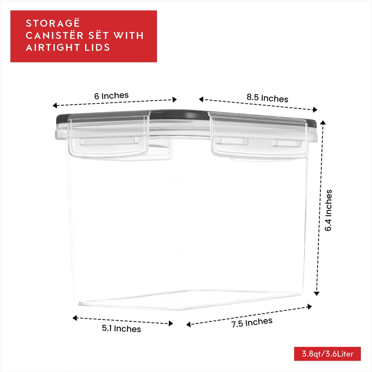 Flour Sugar Storage Containers Set of 4; 3.6L Plastic Airtight Food Storage Containers with Lids for Kitchen Pantry Organization and Storage (4 Count)