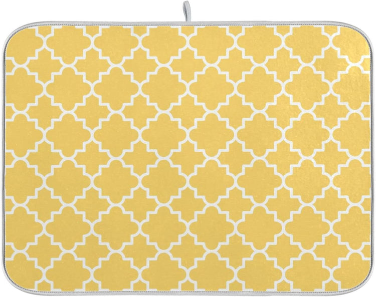 senya Super Absorbent Dish Drying Mat, Microfiber Fast-Drying Dish Mat, 16/'' x 18/'', Kitchen Dish Drying Pad, Quatrefoil Lattice Yellow Pattern, 16x18in