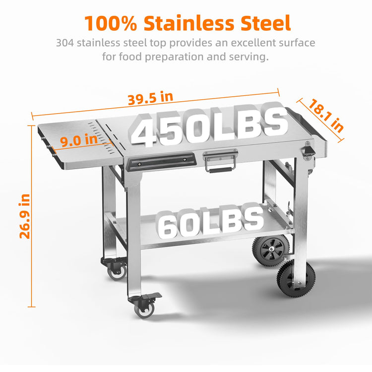 Food Grade 304 Stainless Steel BBQ Grill Carts fits 22'' Tabletop Griddle