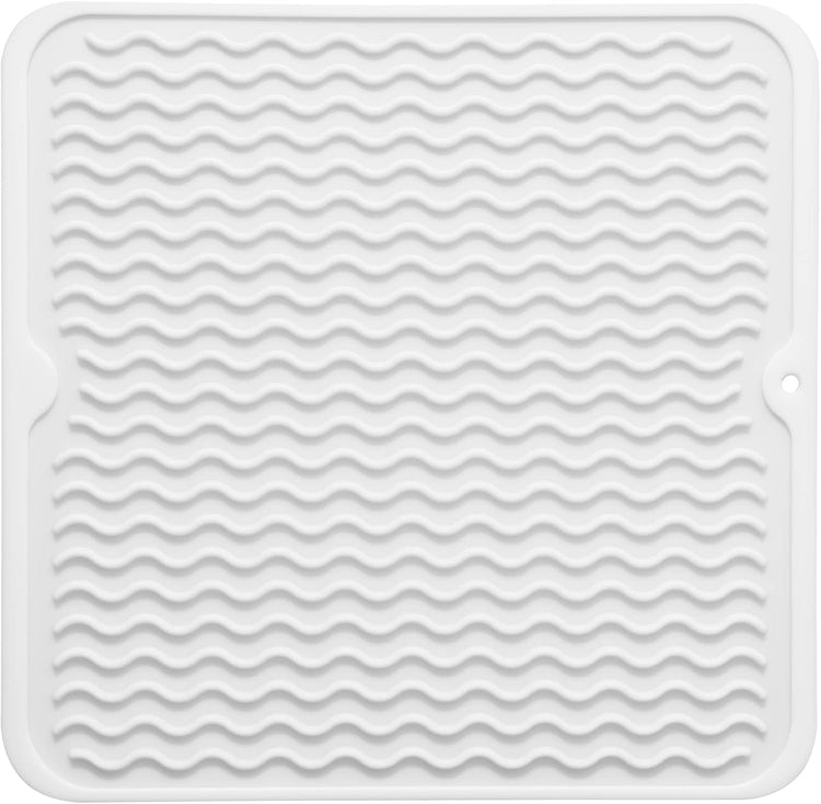 Silicone Dish Drying Mat for Multiple Usage,Easy clean,Eco-friendly,Heat-resistant Silicone Mat for Kitchen Counter or Sink,Refrigerator or Drawer liner White M 12 inches x 12 inches
