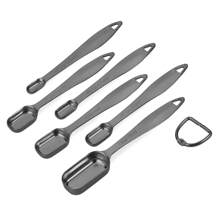 6-Piece 18/8 Stainless Steel Measuring Spoons Set, Dark Gray