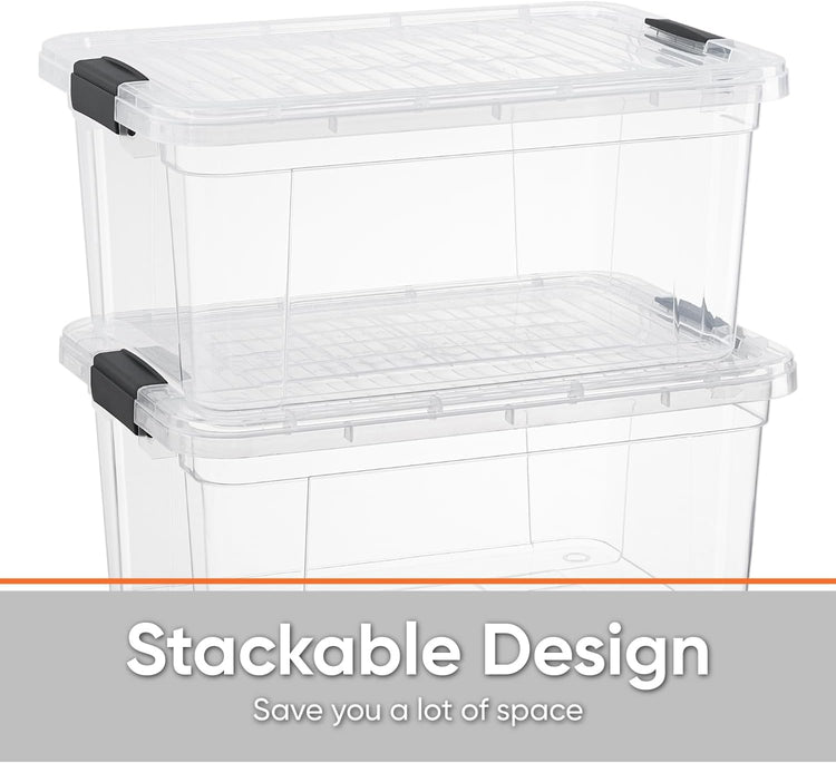 Superio Clear Storage Boxes with Lids, 6.75 Quart Plastic Container Bins for Organizing, Stackable Crates, BPA Free, Non Toxic, Odor Free, Organizers for Home, Office and Dorm, 4 Pack
