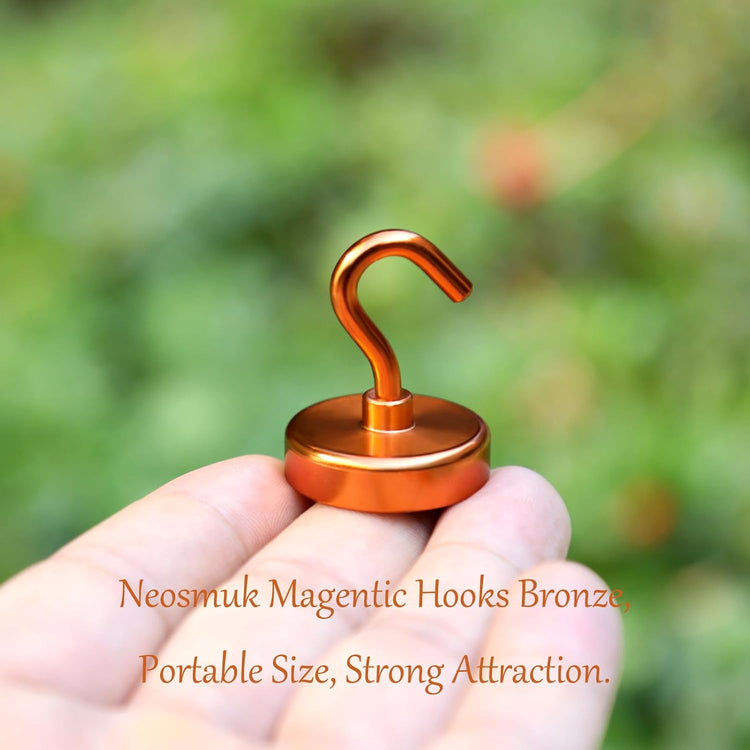Neosmuk Magnetic Hooks Heavy Duty,Strong Magnet with Hook for Fridge, Super Neodymium Extra Strength Industrial Hooks for Hanging, Magnetic Hanger for Toolbox, Cruise, Grill(Bronze,10 Pack)
