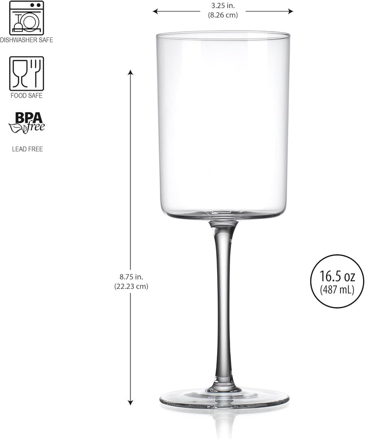 Square Wine Glasses Set of 4-16 oz - Crystal Wine Glass Set in Gift Packaging - Large Red Wine Glass on Long Stem - Housewarming Gifts New Home - Glasses Drinking Set - For White & Red Wine